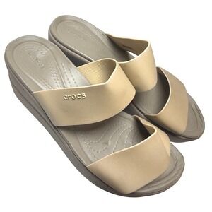 Crocs Brooklyn Low Wedge Sandals LiteRide Tan Mushroom Platform Slides Womens 8
